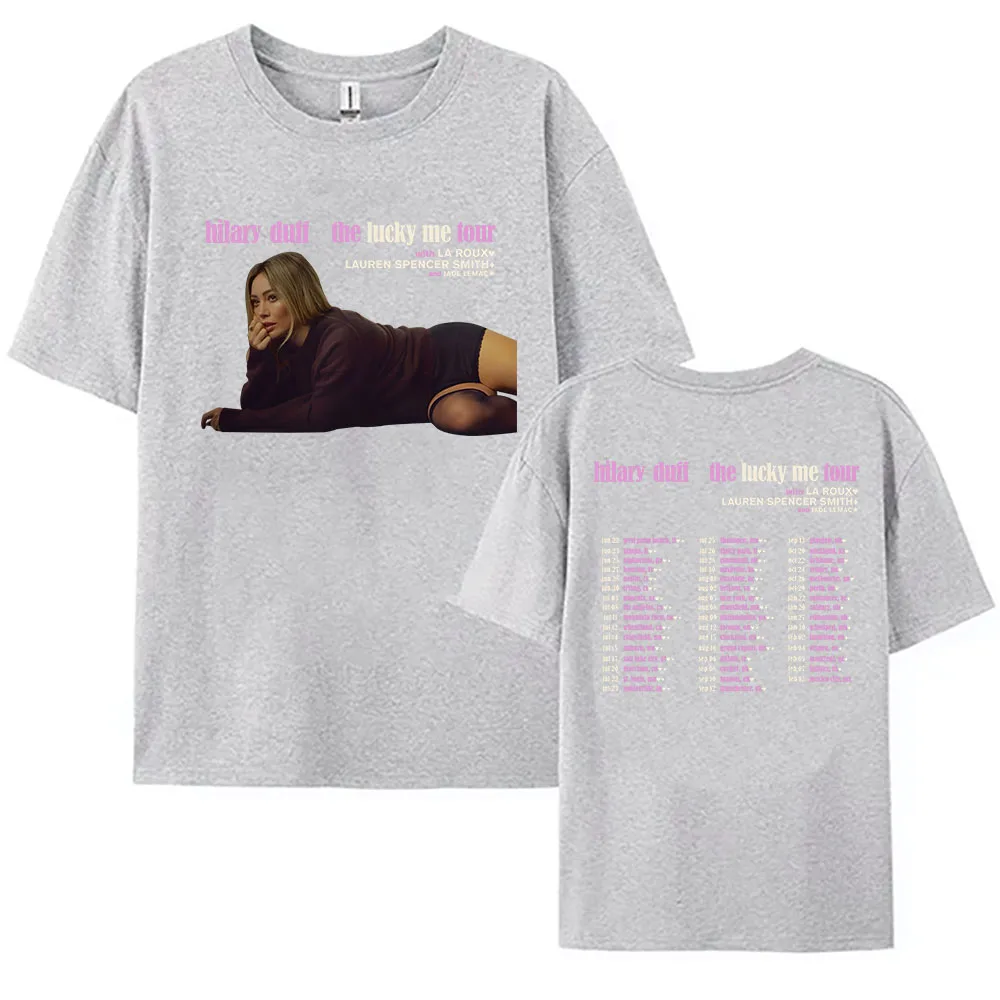 Hilary Duff The Lucky Me Tour 2026 T-shirt Summer Cotton Short Sleeve Female Tshirts Singer Design Graphic Print Tees Women Top