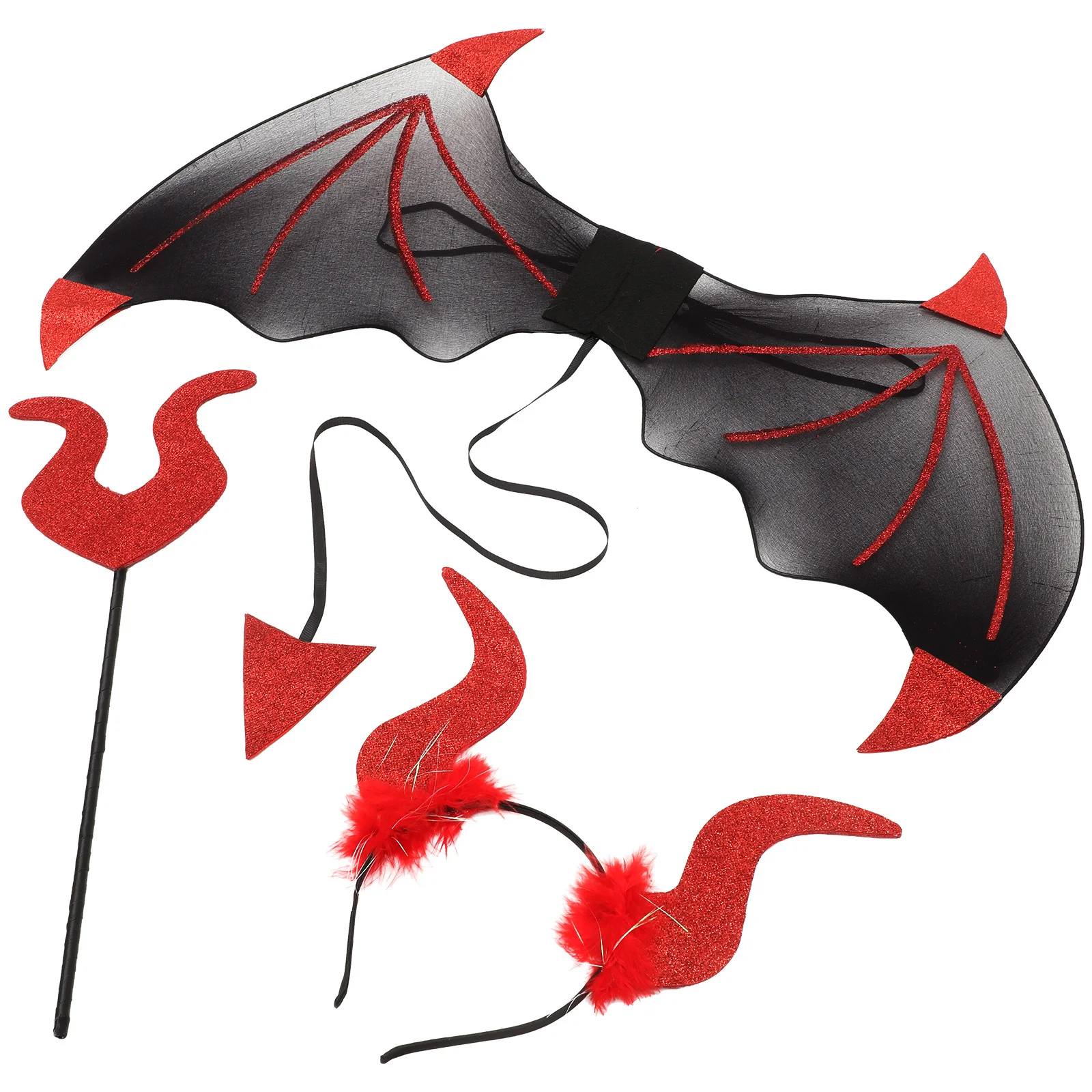 

1Set Halloween Devil Costume Set Horn Headband Wing Stick Cosplay Accessories Party Cosplay Supplies Halloween Decoration