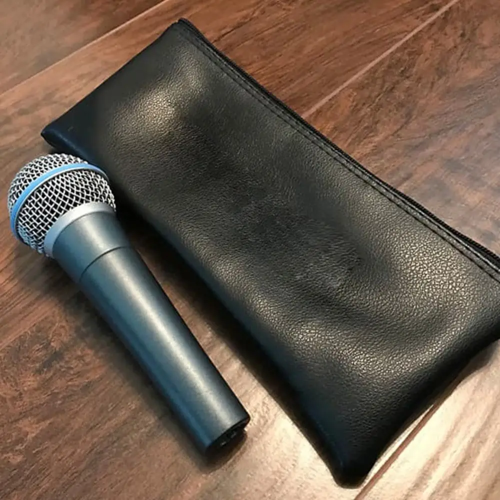 Portable PU Leather Microphone Storage Bag Zipper Waterproof Microphone Carrying Case Dustproof Mic Protective Bag Outdoors