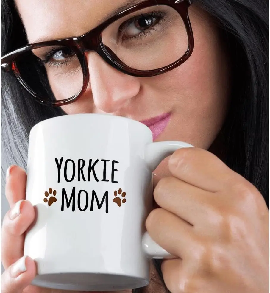 Yorkie Dog Mom Yorkshire Terrier Doggie by Breed Doggy Lover Brown Paw Prints Mama Pet Owner Ceramic Mug cup