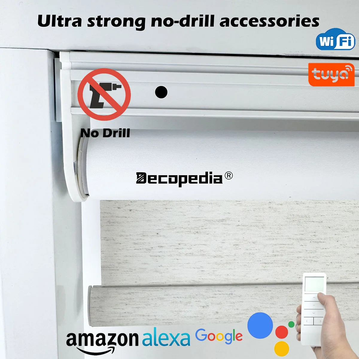 Easy Installation No Drill Roller Shades Motorized Smart Window Blinds Blackout Day and Night Bedroom Living Room Girls-Can-Do