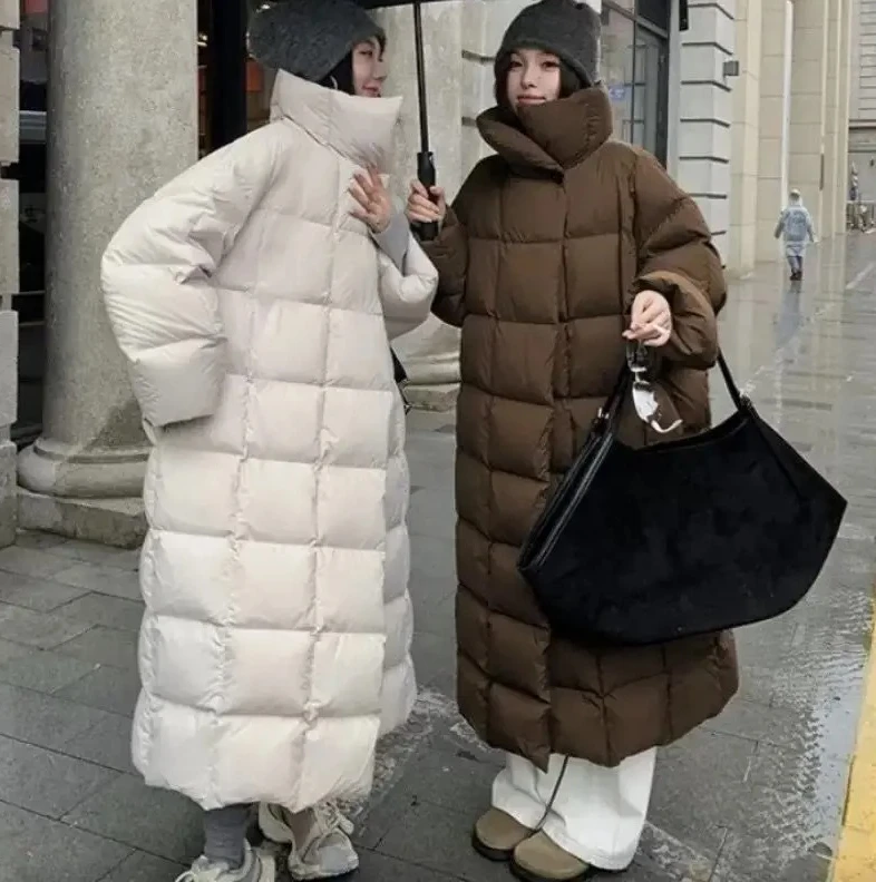Manteau Parka Long pour femmes, veste coréenne surdimensionnée à col montant, vêtements d'extérieur rembourrés en coton épais et chaud coupe-vent, hiver 2025
