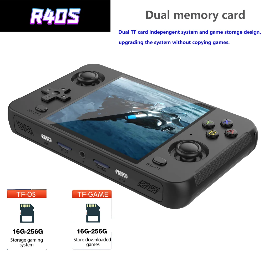 R40S ريترو جيب 720*720 4 "شاشة IPS متكاملة واي فاي بلوتوث 64 بت RK3566 مفتوحة المصدر وحدة تحكم ألعاب محمولة هدايا للأطفال
