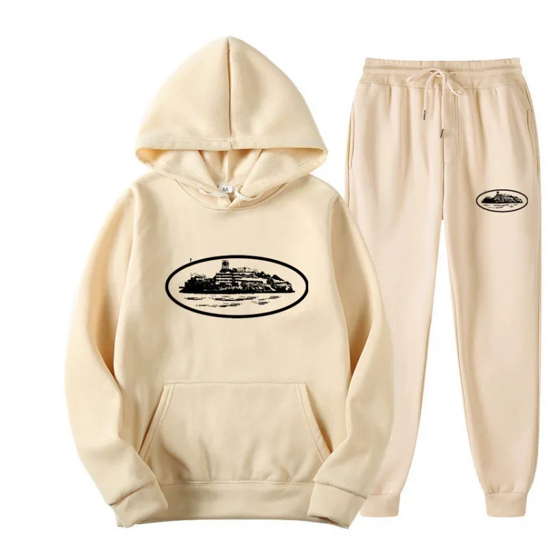 IslandBuildingGraphicPrint Women and men Hooded Sweatshirt Set Casual Pullover Hooded Sportswear Running Pants Street Sportswear - view 5