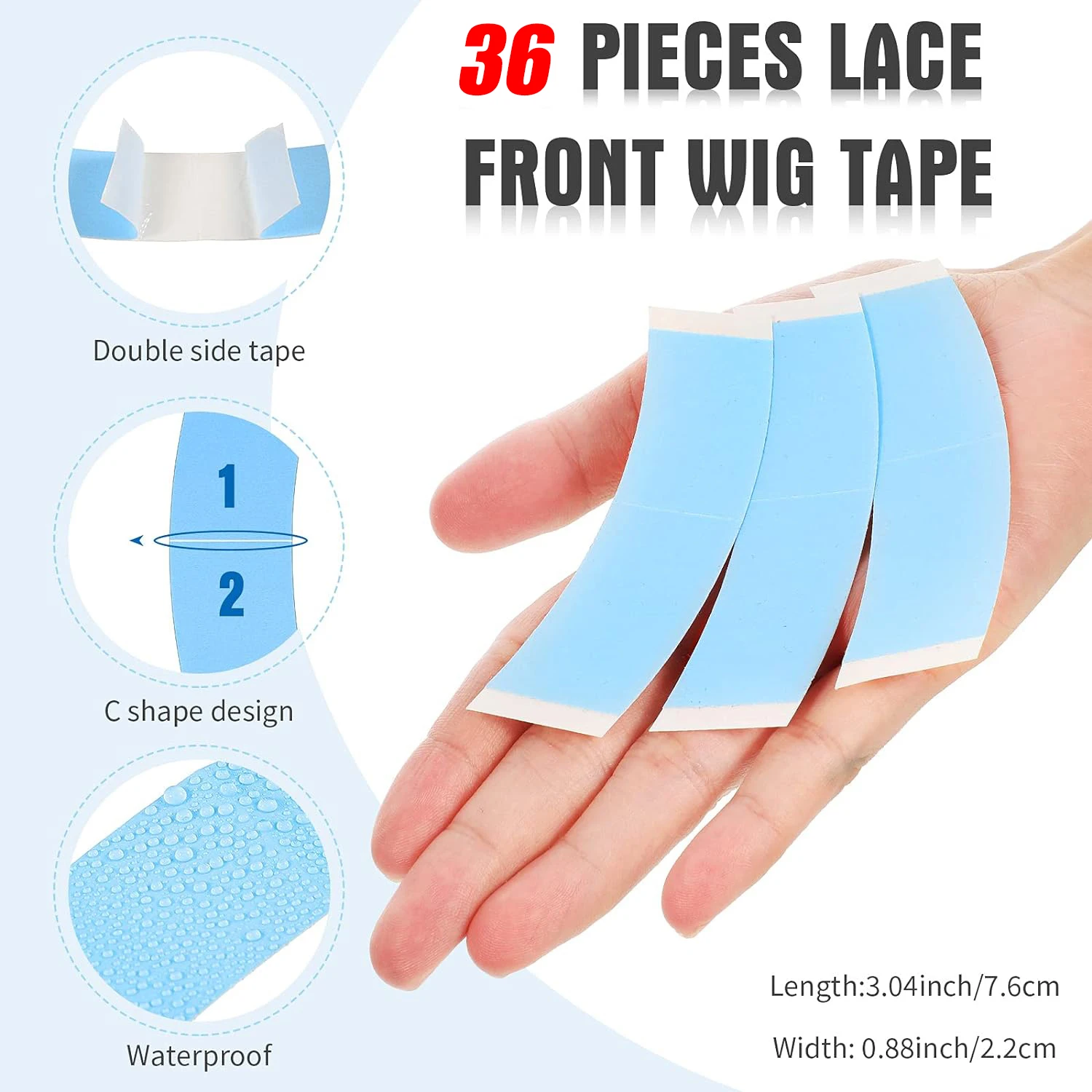 Double Side Tape Hair Extension Arc-Tape Glue Hair Adhesives Blue Hair Hold For Lace Wig Extension Tools Lace Front Tape 36pcs