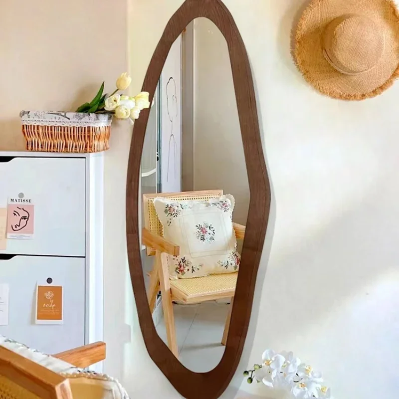 Clothing store fitting mirror high definition mirror retro special-shaped irregular full body mirror solid wood frame