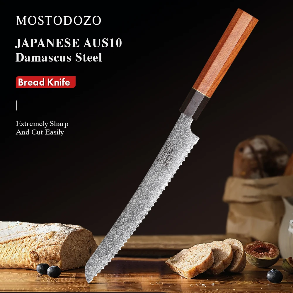 

MOSTODOZO 8.5-inch Serrated Bread Knife Damascus Steel Chef Knives Kitchen Cut Cake Toast Slicer Professional Baking Cook Tools