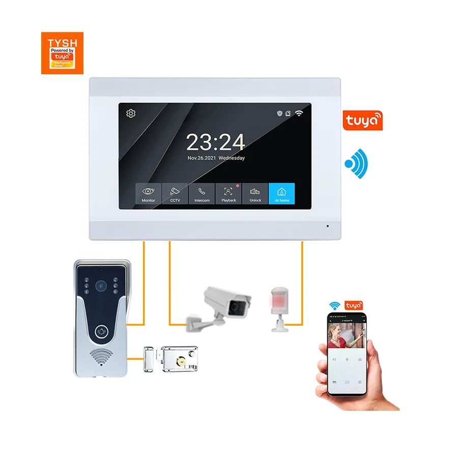 Wifi Intercom Door Bell 7 Inch Video Door Phone With Tuya Remote for 4-wire Villa Villa Intercom Doorphone Wifi