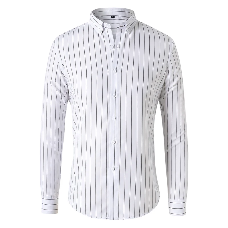 2023 Summer New Men\'s Striped Shirt Men\'s Long-sleeved Slim Business Casual Shirt