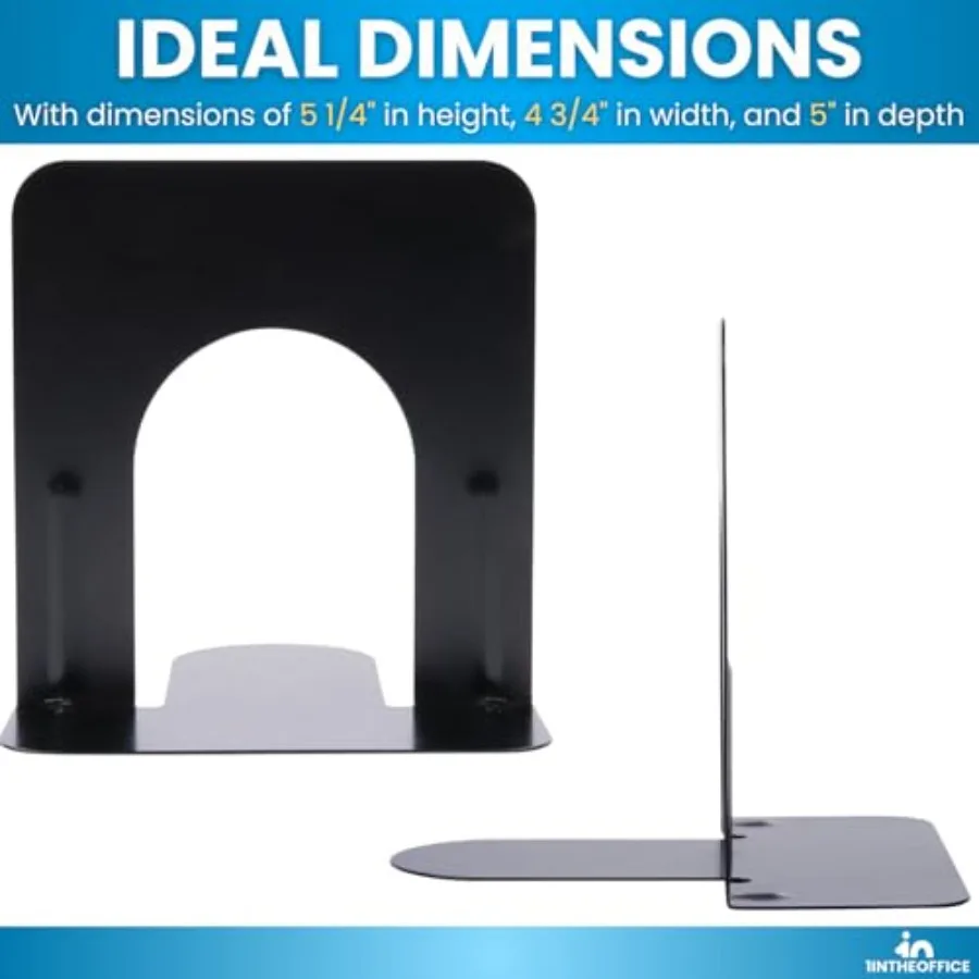 مساند كتب معدنية أنيقة للمكاتب المنزلية والمكاتب مقاس 5.25 × 4.75 × 5 بوصة مجموعة نهائية سوداء غير قابلة للانزلاق مكونة من 4 قطع مثالية لتنظيم Boo #4