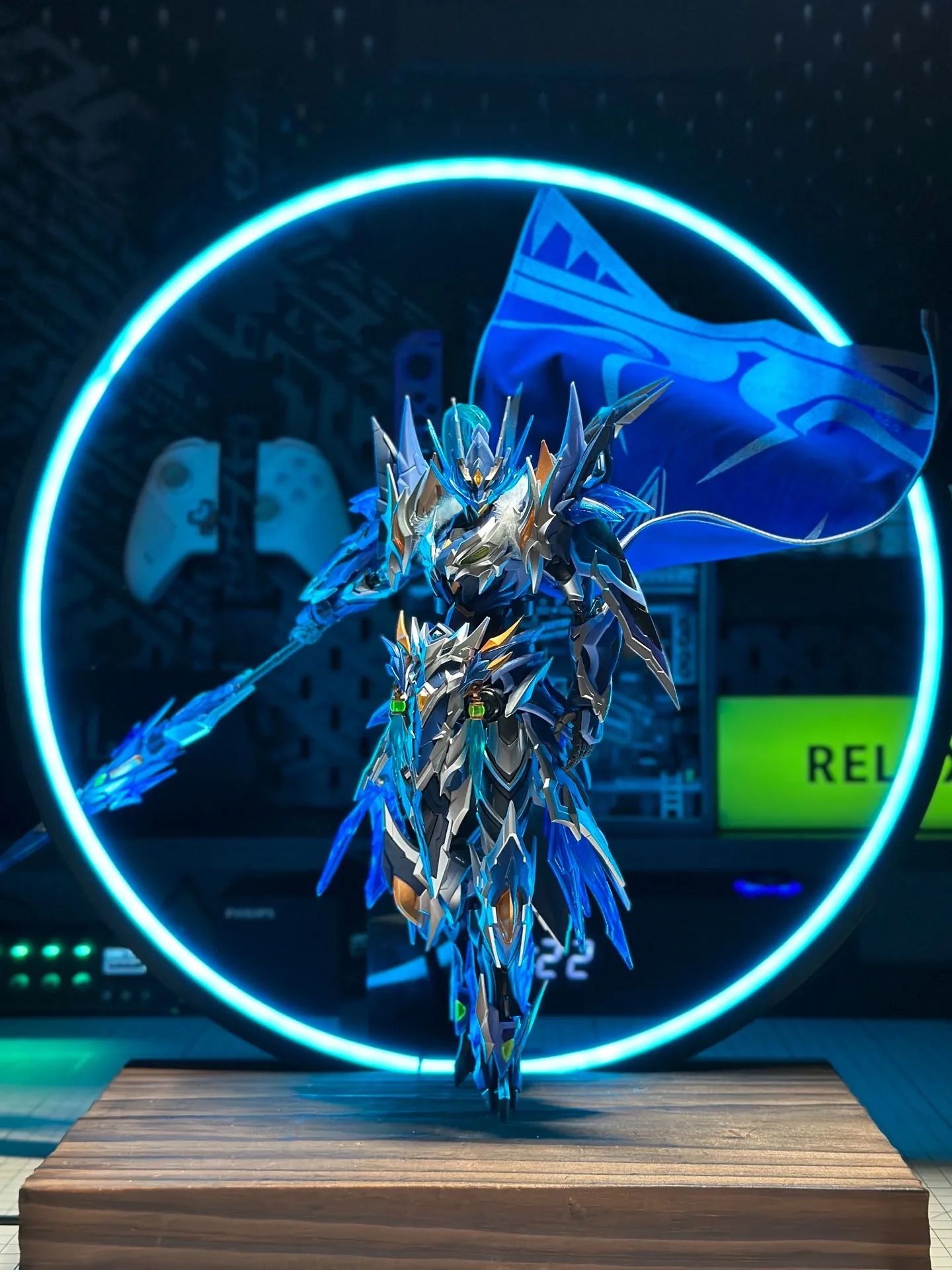 محرك مخصص NUCLEAR مدرع تجميع Guochuang Mech Zhao Yun Dragon General الأزرق طباعة عباءة المشهد الدعائم لشخصية العمل #6