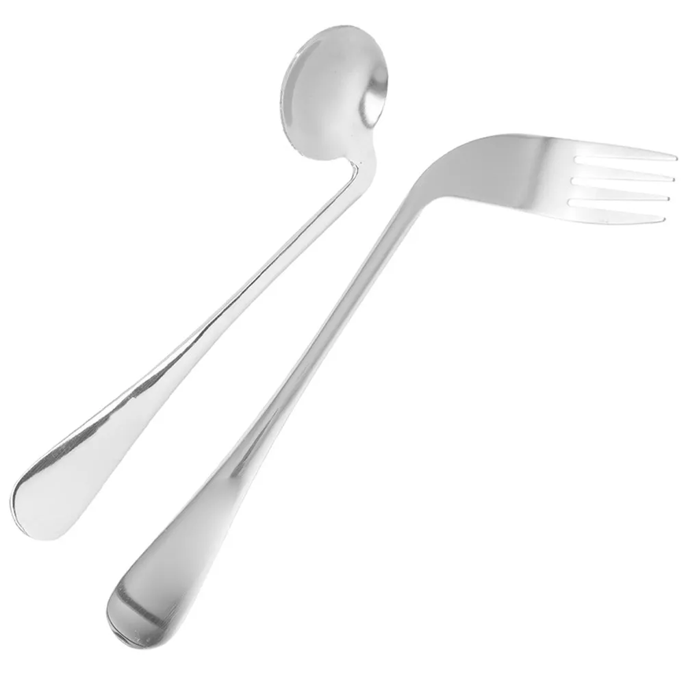 

Набор из 1 предмета: изогнутая ложка-вилка из нержавеющей стали для пожилых пациентов, для самостоятельного питания, с удобным захватом, помощник при приеме пищи, столовые приборы