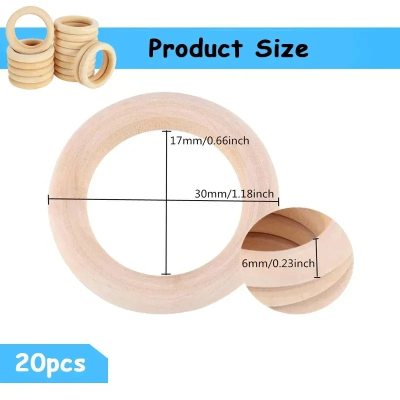 20pcs 30mm Unfinished Smooth Wooden Macrame Ring Circles for DIY Crafts Jewellery Making Pendants Connectors Natural Wood Rings