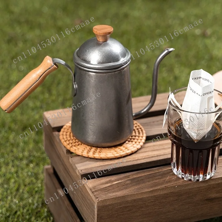 Suitable for retro 304 stainless steel hand-brewed coffee pot, household brewed coffee long mouth kettle, thin mouth pot