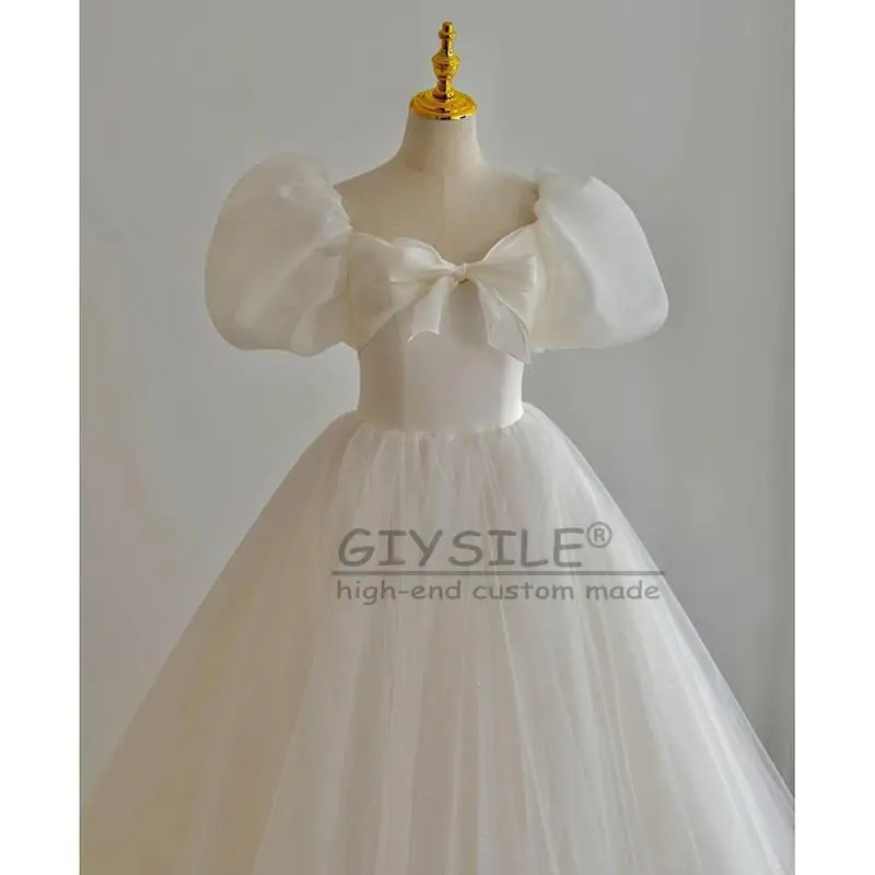 GIYSILE فساتين زفاف بيضاء مخصصة للأميرة خفيفة فاخرة 2025 جديدة فرنسية بسيطة بأكمام فقاعية فساتين زفاف صور الزفاف
