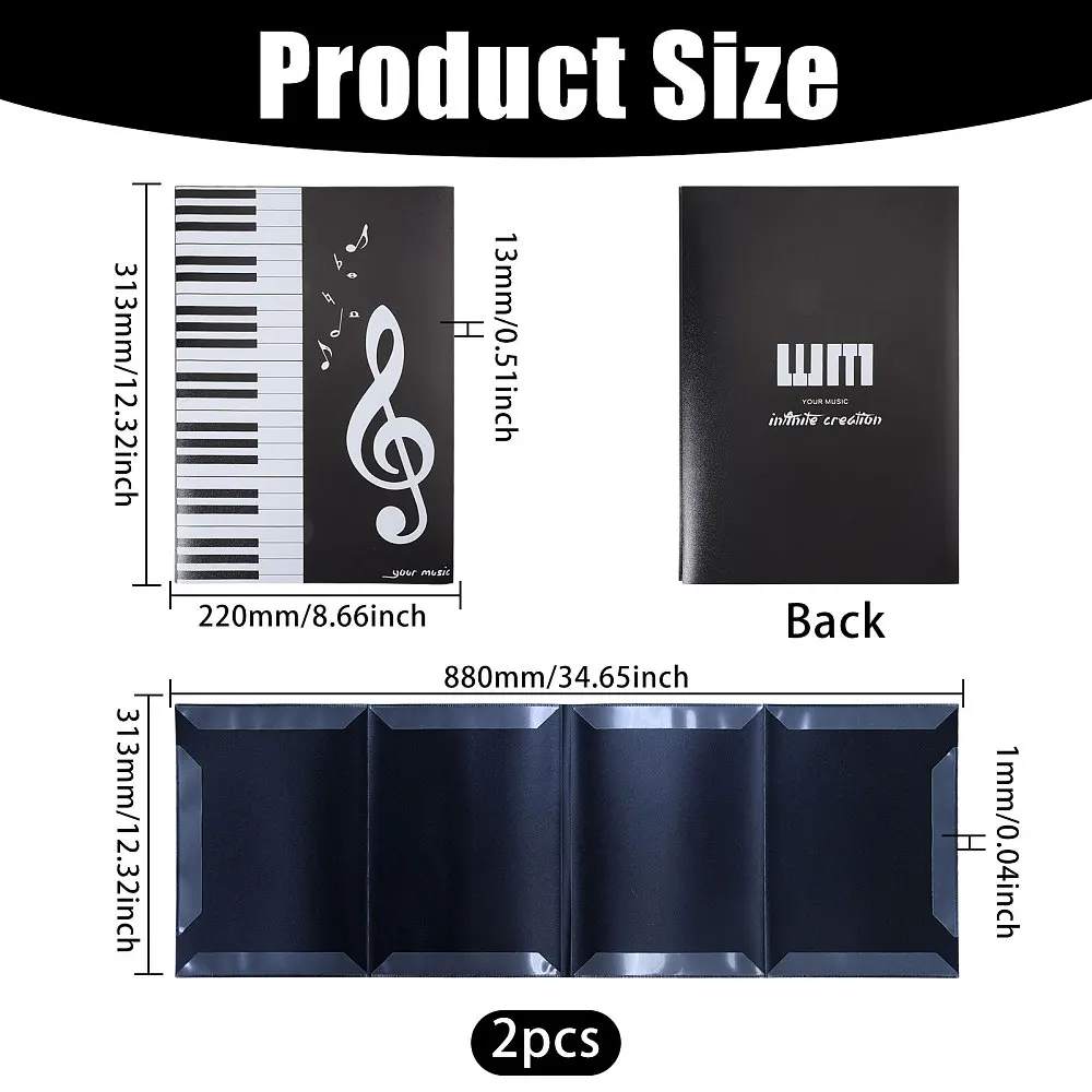 2 Pcs Music Sheet Folder Foldable Piano Music Folder Waterproof 6 Pages Band Flip Storage Clip for Sheet Display