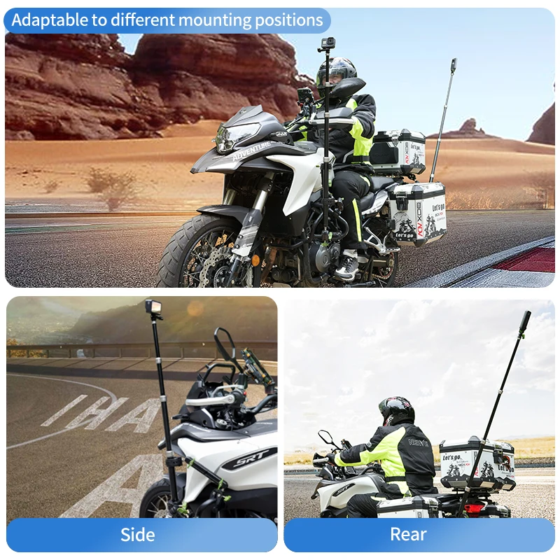 Motorcycle Camera Mount Insta360 Selfie Stick for Use with the ONE R, ONE RS, ONE X2/X3, GoPro 9/10/11 DJI Osmo Action Cameras