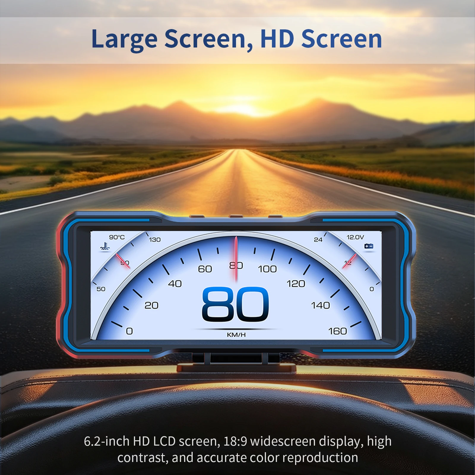 7.12 Inch HD LCD Screen Car Head Up Display OBD+GPS HUD Digital Meter Voltage Fuel Level Turbo Pressure Gauge Car Speedometer