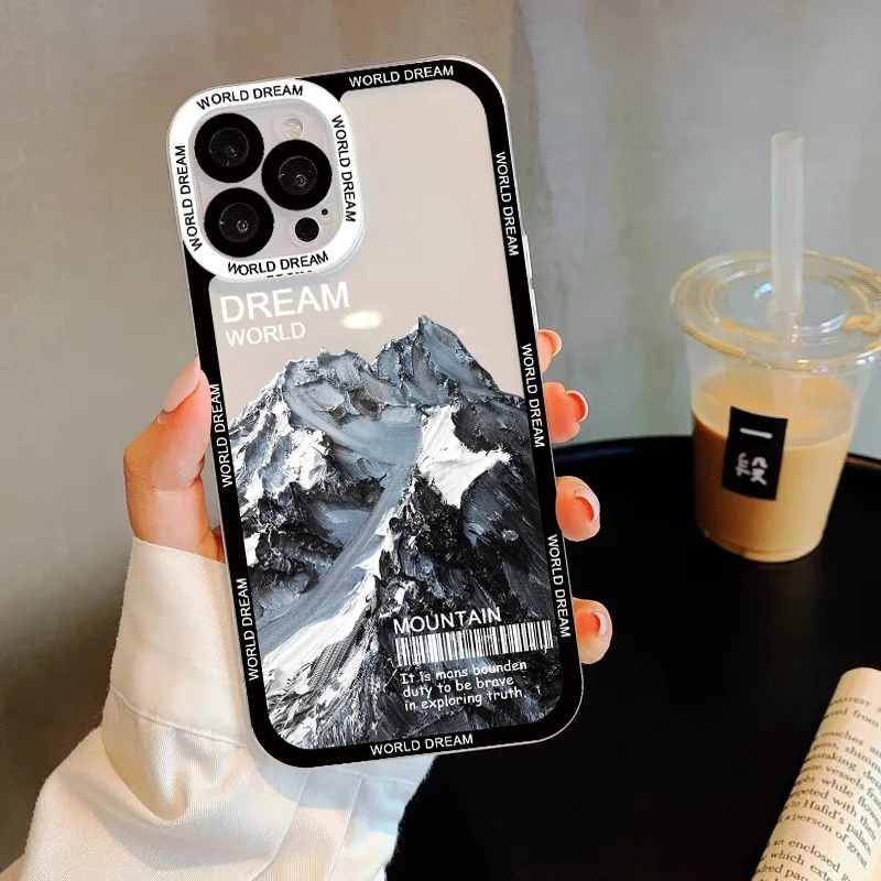 Snow Mountain landscape Transparent Phone Case For iPhone 7 8 Plus SE2 13 12 11 14 Pro Max X XR XS Cases Luxury Clear back Cover