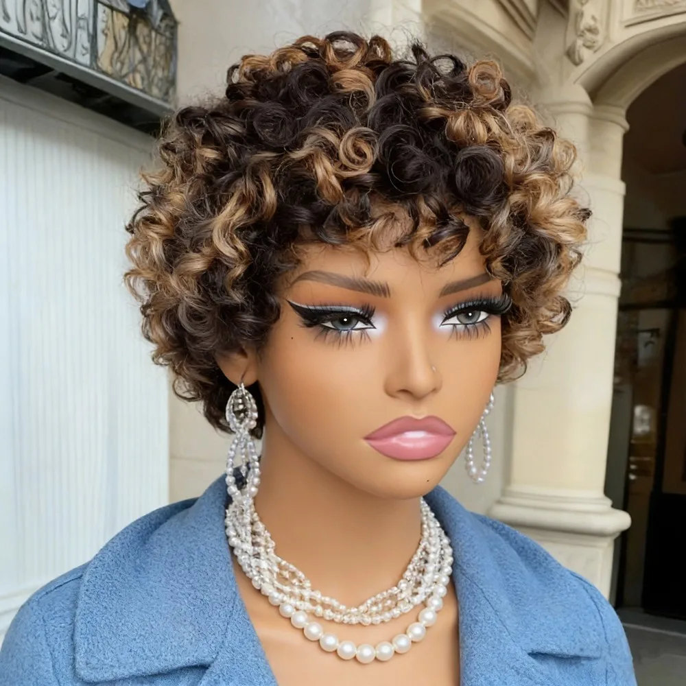

Парик pixie cut машинной работы, 150% плотность, 6 дюймов, 1B30, из натуральных волос, короткий, кудрявый, для женщин, для вечеринок, подарок, для повседневного использования