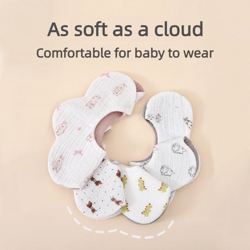 1-Piece Baby Feeding Bibs, Made of Pure Cotton Gauze, With Cute Patterns, Soft and Skin-Friendly, Double-Sided Use as Drool Rags