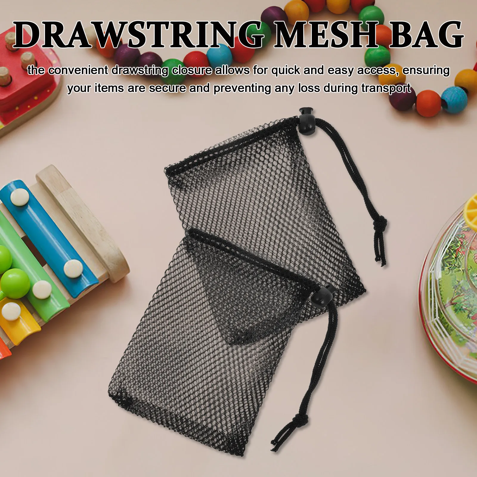 10Pcs Breathable Black Mesh Drawstring Bags Versatile Storage Pouches for Gym Gear Sports Balls Travel Essentials Bulk Set