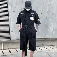 Spring Overalls Men Jumpsuit Cotton Letter Embroidery Beam Feet Coverall Pants Multi Pocket Workwear Black Orange Loose Trousers - Image 5