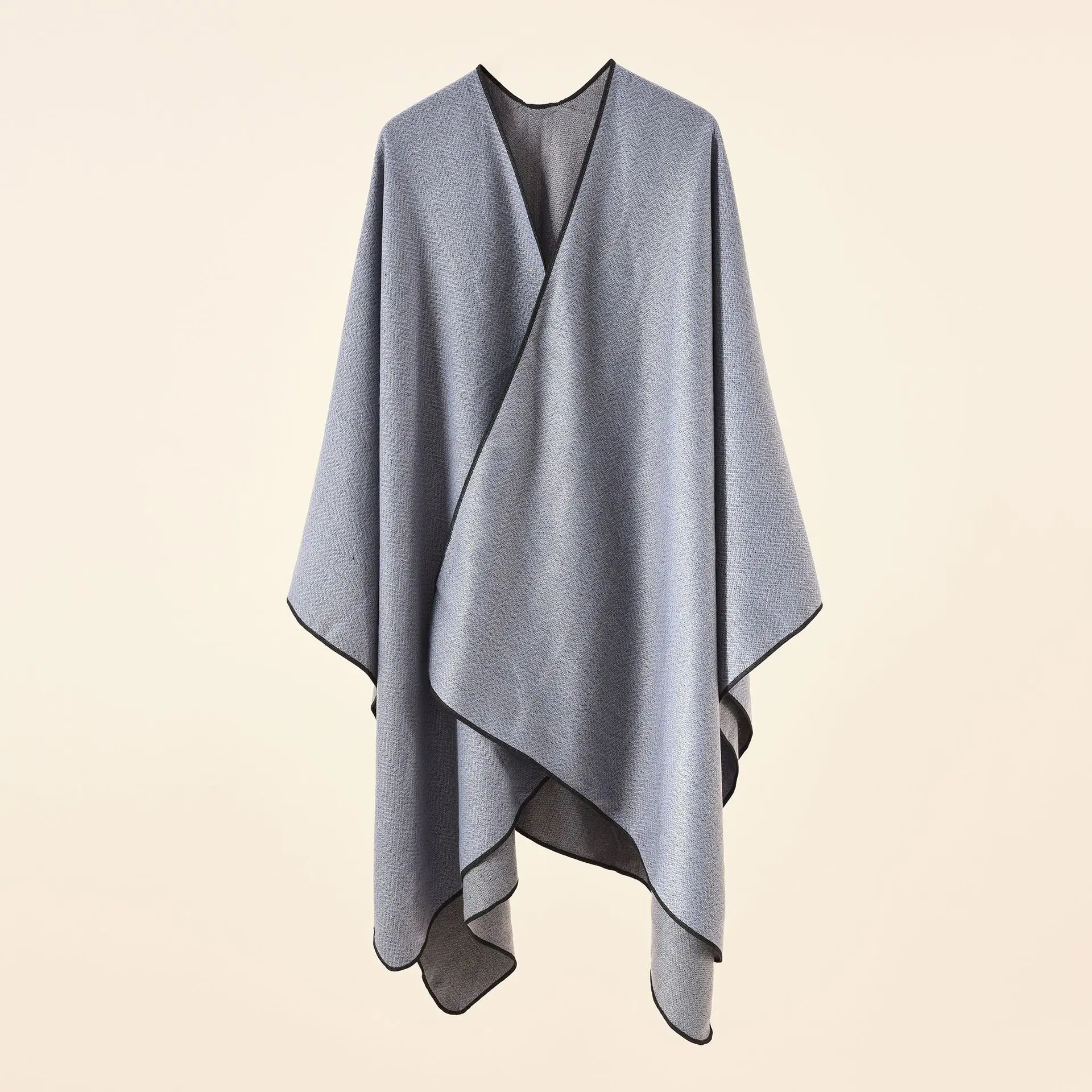 

2022 Autumn Winter New Wavy Pattern Cardigan Imitation Cashmere Warm Casual Women Shawl Poncho Capes Lady Coat Gray