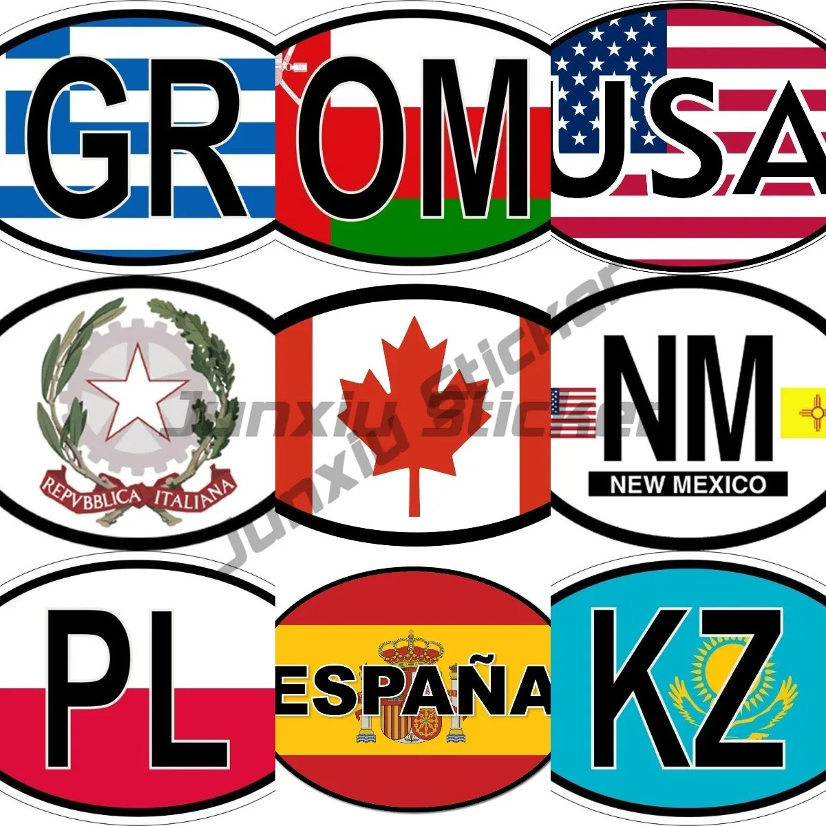 Oval Flag Country Code KZ OM NM USA PL GR ESPANA Canada Vinyl Country Code Sticker Hot Sale Direct Selling Drop Shipping