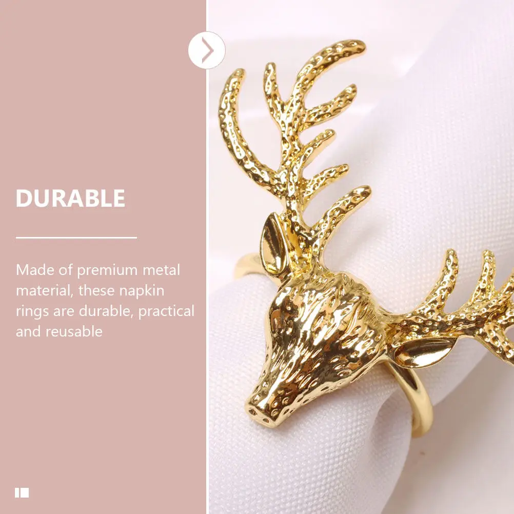 4Pcs Elk Napkin Rings Reusable Premium Alloy Napkin Clasps for Xmas Decor Holiday Dinner Table Setting Creative Table Decors