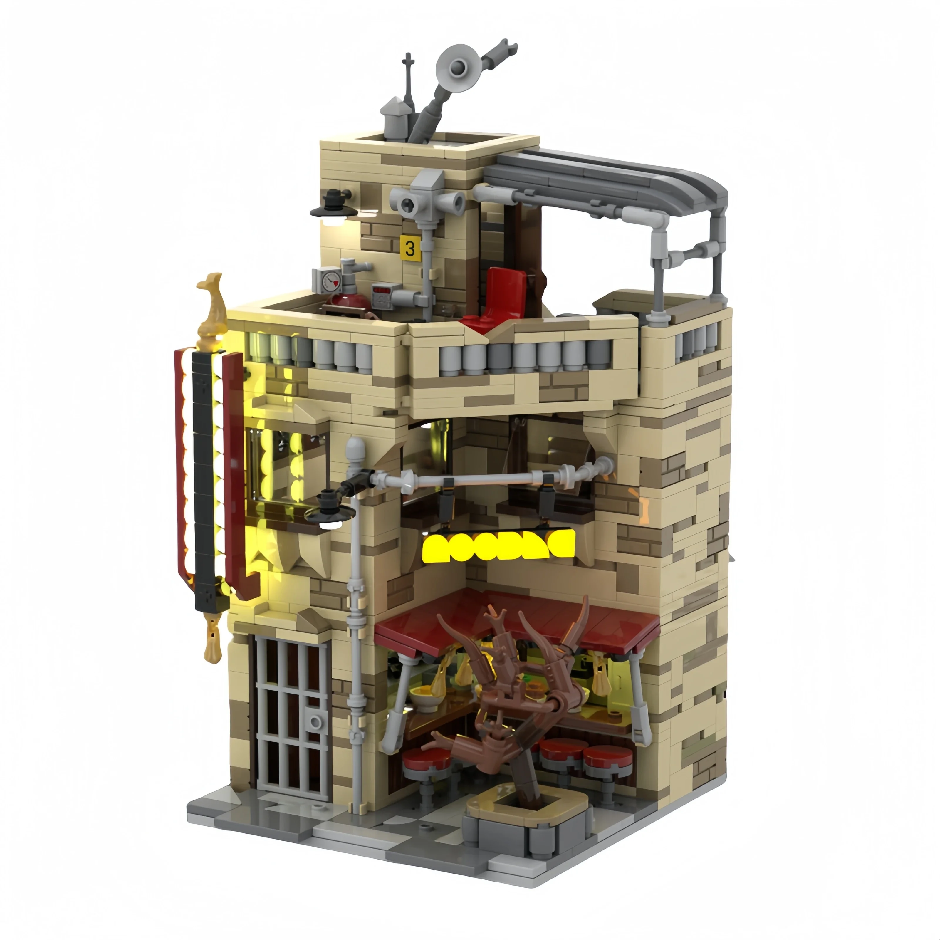 City Street View Model MOC Building Bricks An Ordinary Noodle Shop Modular Technology Gifts Holiday Assemble Children Toys Suit