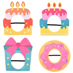 Gift Cake Style Headgear Hat Funny Photo Props Non-Woven Cake Hat Decoration Mask Happy Kids 1st Birthday Party Cake Hat