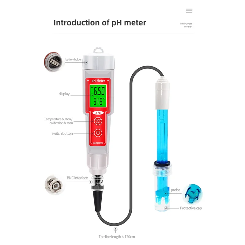 ABJN-Digital 2 in 1 PH Temperatura Tester della qualità dell'acqua Retroilluminazione Misuratore di coltura idroponica per strumenti di misurazione dell'acquario della piscina