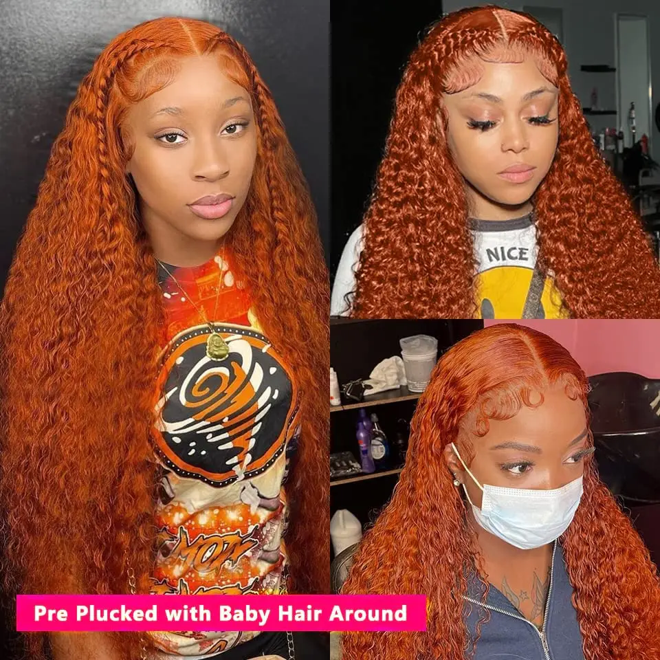 Curly Orange Ginger 13x6 Hd Lace Frontal Wigs Deep Water Wave Human Hair 100% Brazilian Choice For Women Cheap On Sale Clearance