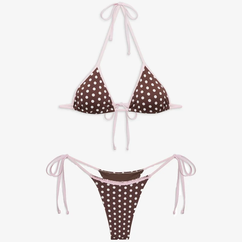 المرأة قطعتين سلسلة مجموعة البكيني الأزهار طباعة الرسن الجانب التعادل مثلث ثونغ المايوه المايوه Y2k بحر