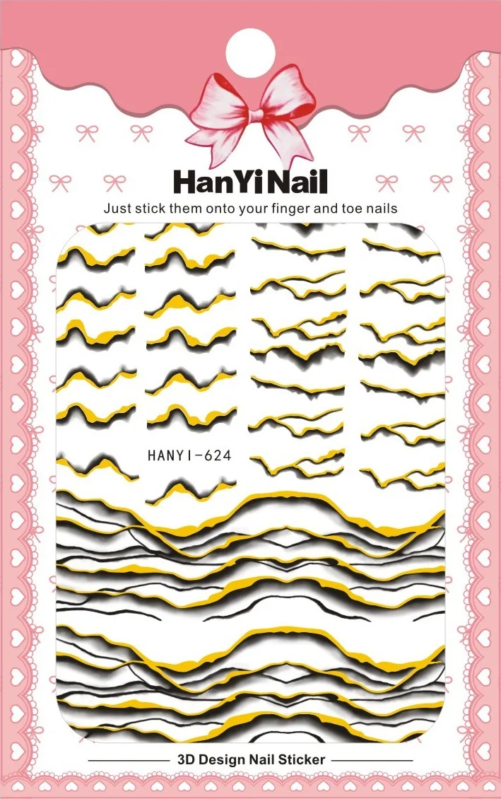 Pegatina moderna para decoración de uñas, tiras de pegamento traseras, líneas doradas transparentes, borde de granito, onda 3D, carcasa, pegatina deslizante, HY013