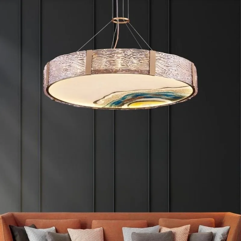 All-copper enamel color light luxury ceiling lamp, new Chinese all-copper living room lamp, zen low-size bedroom designer lamp