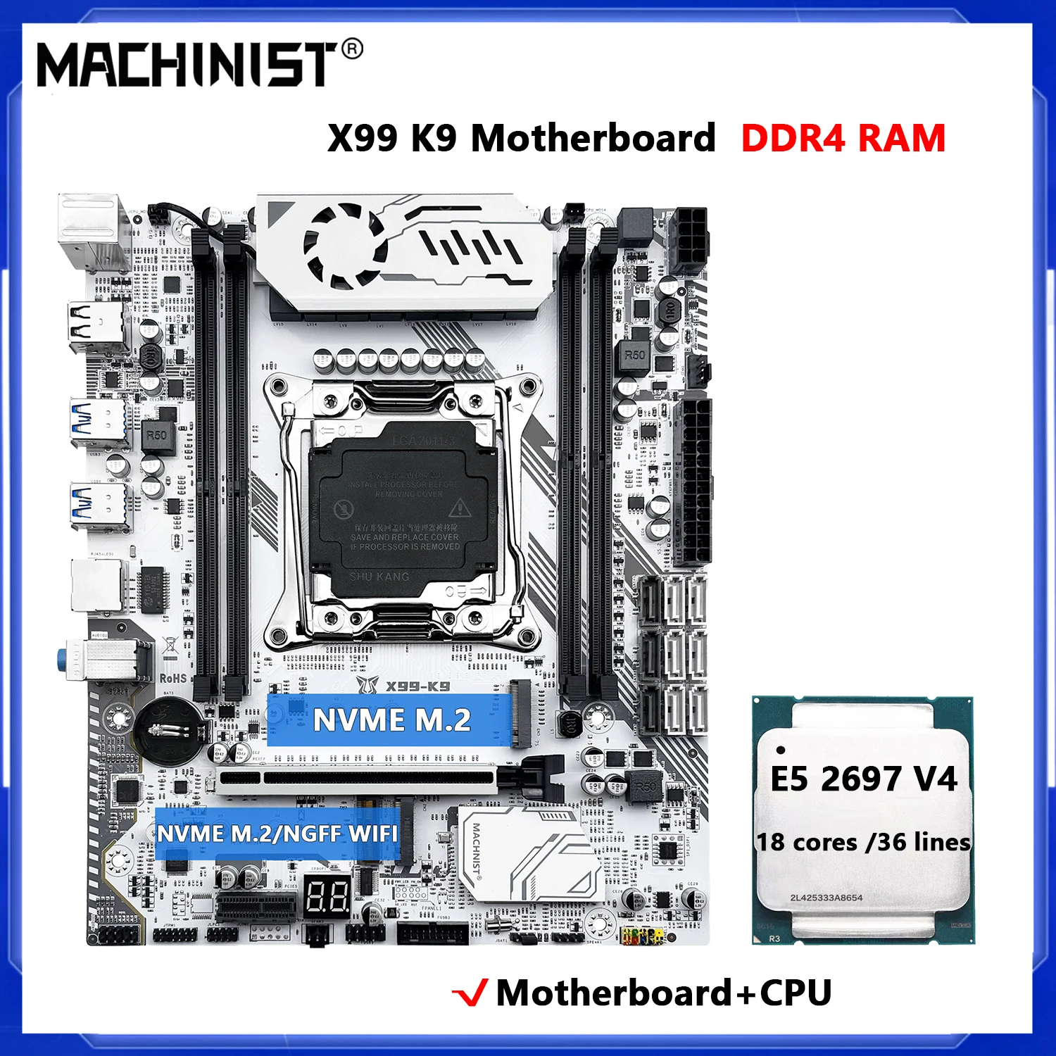 

Комбинированная материнская плата MACHINIST X99 K9 LGA 2011-3 Xeon E5 2697 V4, процессор DDR4, 32 ГБ ОЗУ, поддержка четырехканальной памяти, интерфейс TPM