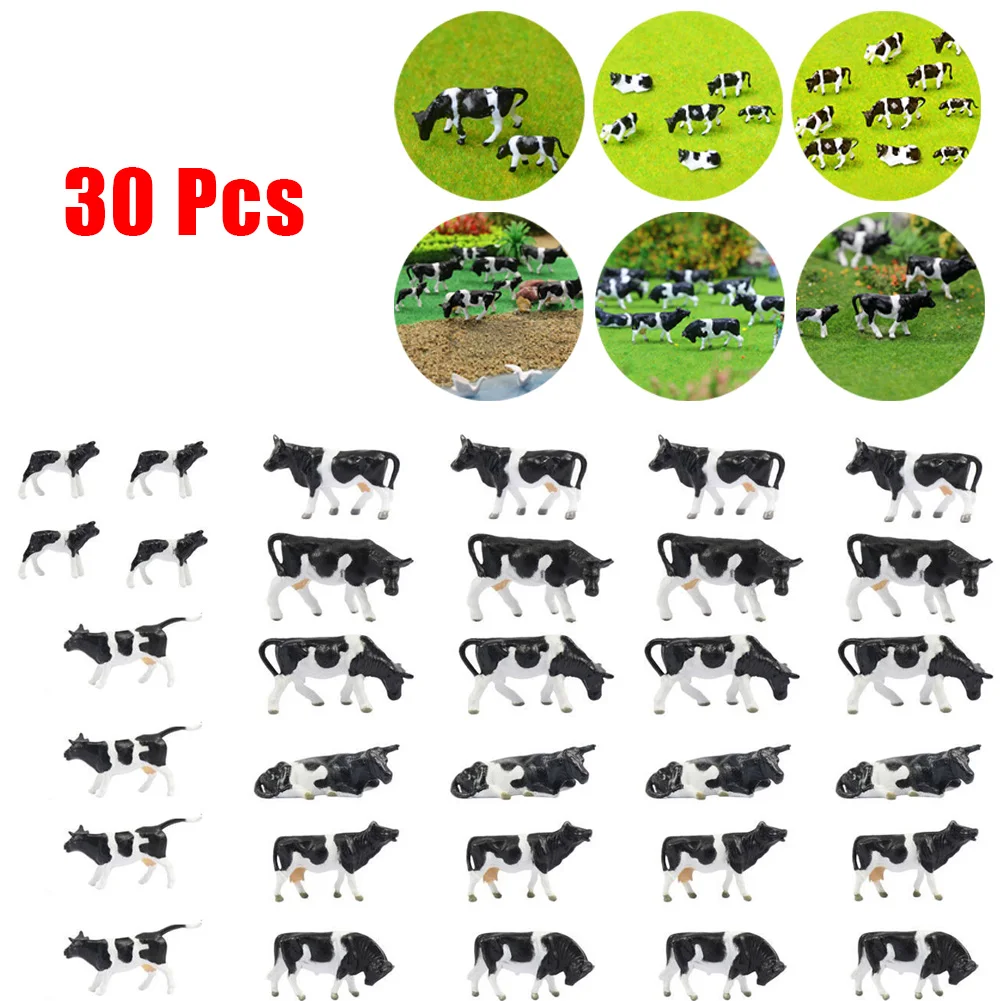 30Pcs HO Scale Painted Farm Animals Cows 8 Different Poses Model Railway 1:87 Scale Model Animals P8714 Model Building Kit