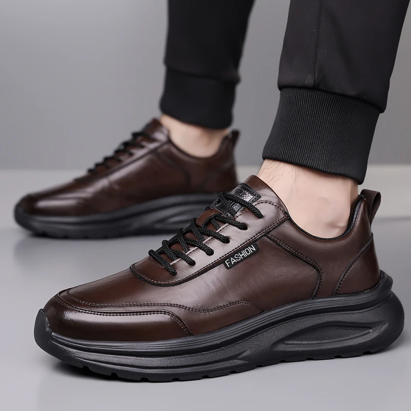 

Модные мужские кроссовки Lzce Up, мужская удобная повседневная кожаная обувь, мужская нескользящая мужская обувь на шнуровке на плоской подошве, универсальная мужская деловая обувь