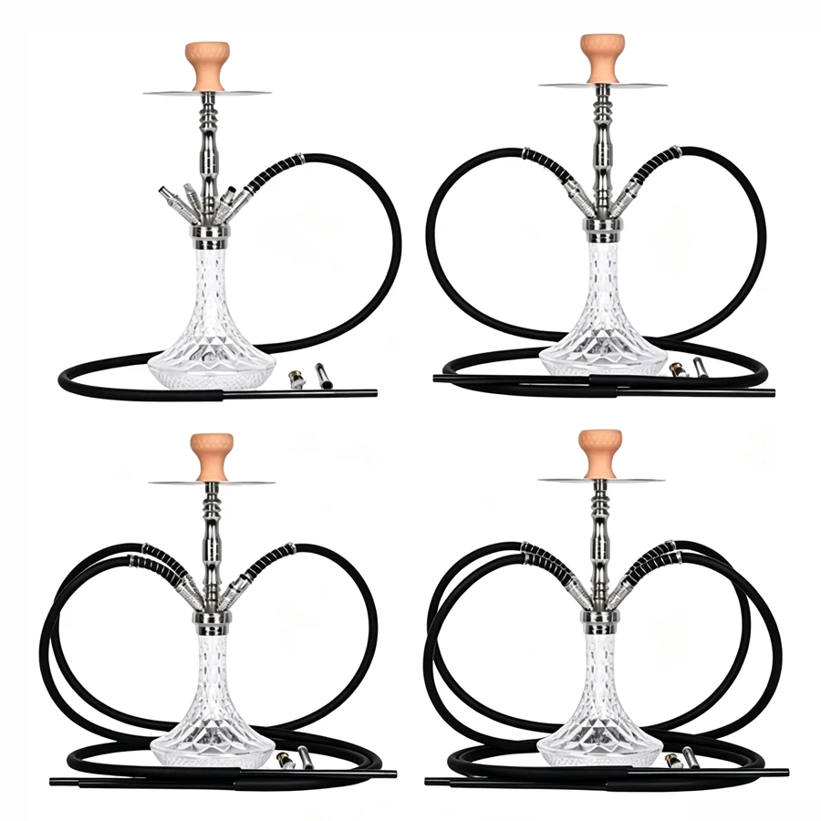 55cm Medium Size 4‑Hose Aluminum Hookah Complete Set Net Pattern Glass Vase Shisha Nargile Full Kit For Bar Household