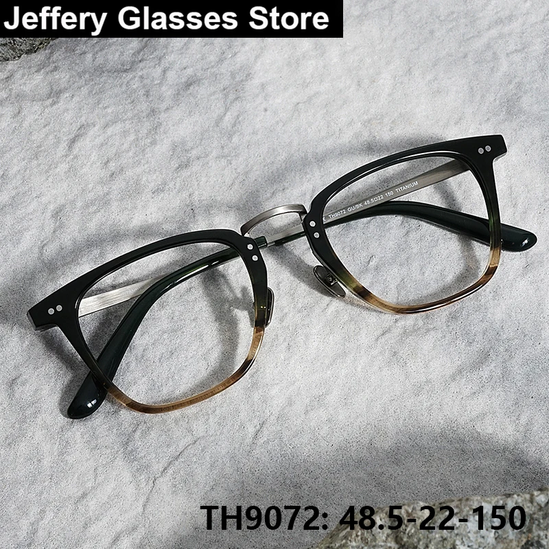 2025 Popular Japanese Vintage Square Glasses Frame Men Women Titanium Acetate Ultralight Eyeglasses Retro Green Tortoise Eyewear
