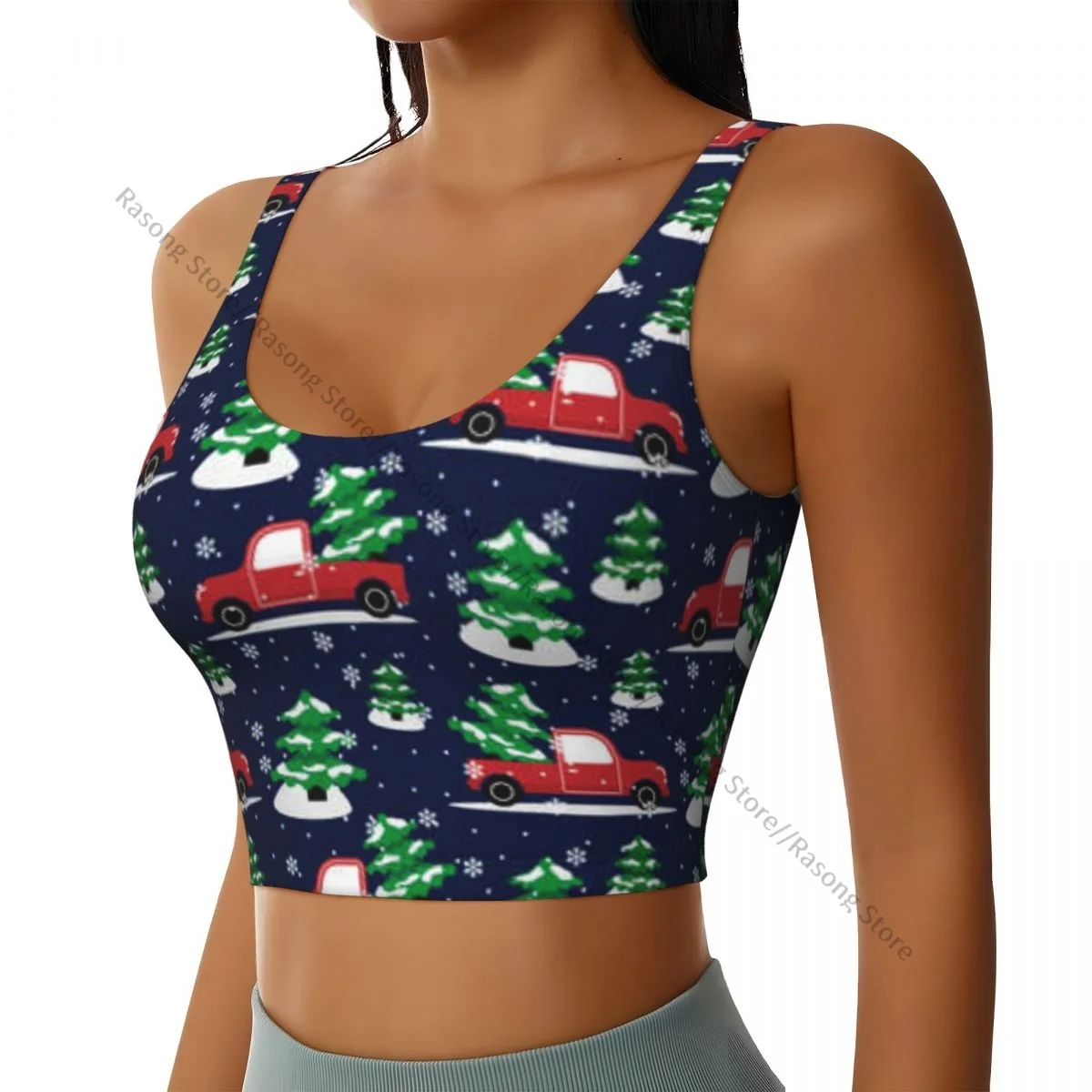 Women Sexy Sports Vest Christmas Cabriolet Carrying Christmas Tree Female Streetwear Sport Lingerie Tee Crop Top