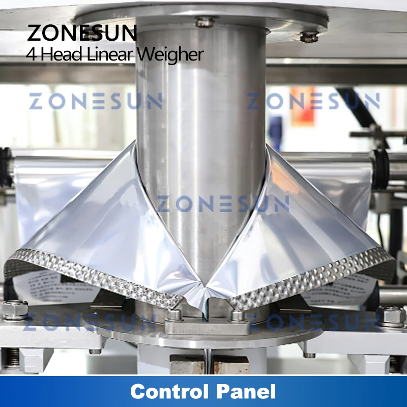 ZONESUN ZS-PL420S Automatische Granulat Füllung Waage Vakuum Abdichtung Verpackung Maschine Auto Feeder 4 Kopf Liner Waage Maschine