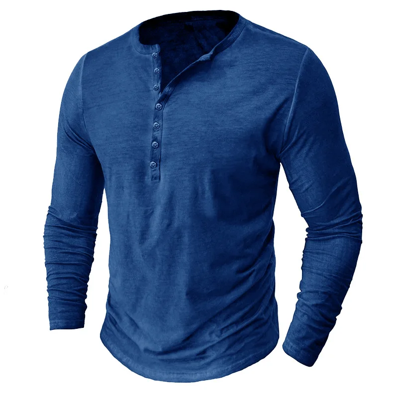 

Men's Vintage Long Sleeve T-shirt for Men Autumn Spring Solid Color Men's T-shirt Cotton V-neck Slim