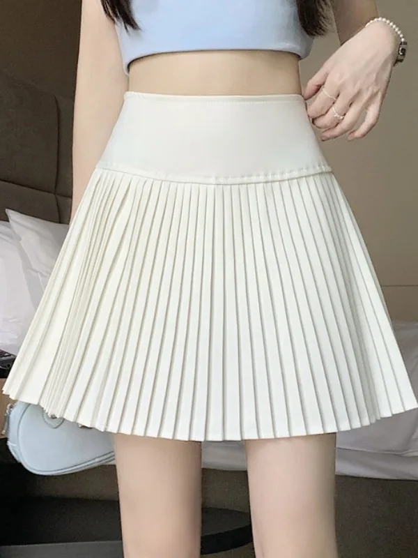 High Waist A-Line  Skirt Pure Color Spring Summer Pleated Women's Pear Shape Berkeley Short Skirts Commute Style Tour
