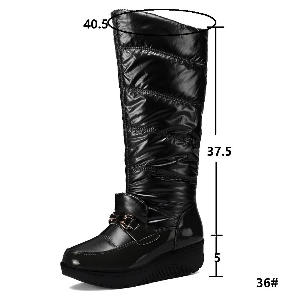 2024 New Fashion Women Winter Knee High Boots Low Heels Luxury Platform Shoes Long Snow Boots Ladies Fur Wedges Black Gray 44