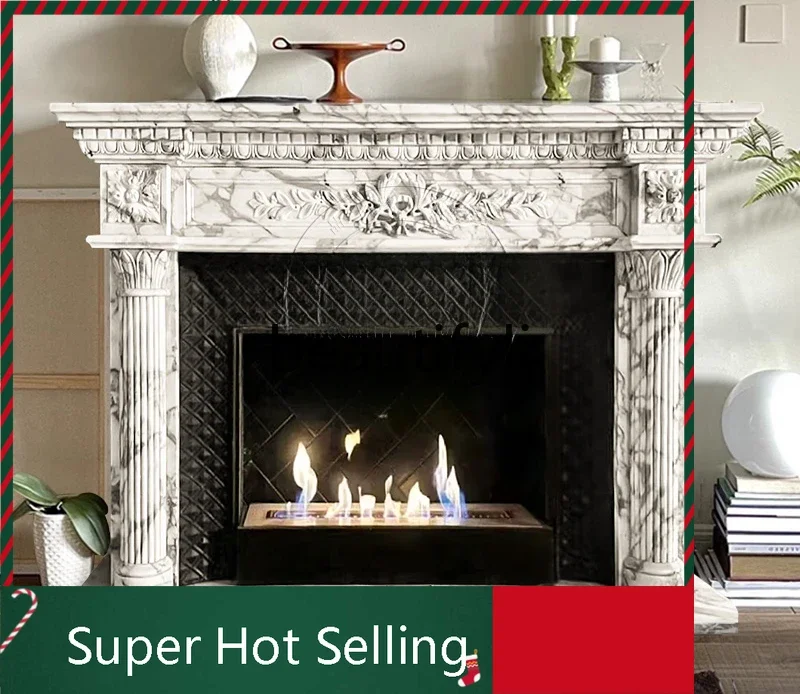 

D80 D071 Natural marble fireplace French simple decorative cabinet treasure stone carving large white stone fireplace sculpture