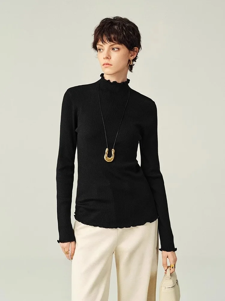 

Ele Pure Color Long Sve f High Ne Knitted Top Comfortable Wood ain Simple Faionable Women's Crew Ne Sw...