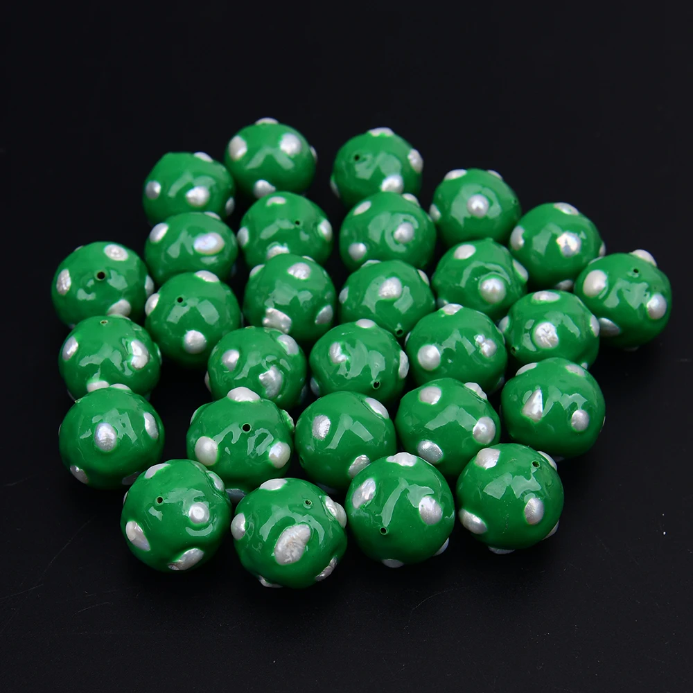 

APDGG 10 Pcs 20mm Natural White Pearl Enamel Loose Beads Jewelry making accessories